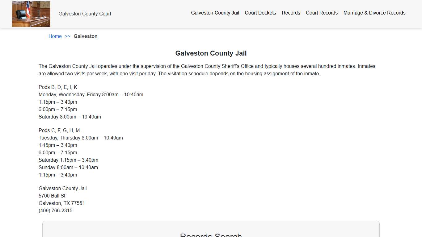 Galveston County Jail | Galveston TX County Court