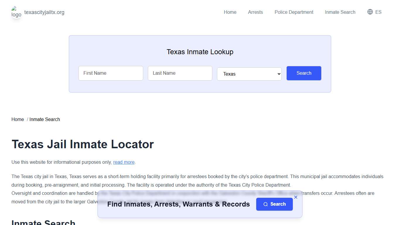 Texas, TX Municipal Jail Inmate Search